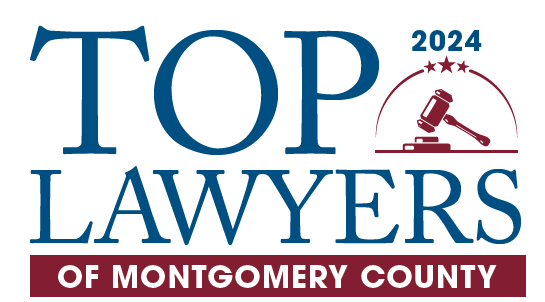 A top lawyer logo with the words montgomery county in blue.